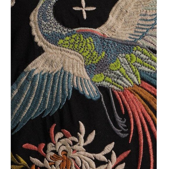 Johnny Was Ceretti Relaxed Tee Special Flower Black Floral Bird Cotton Shirt NEW - Picture 4 of 7